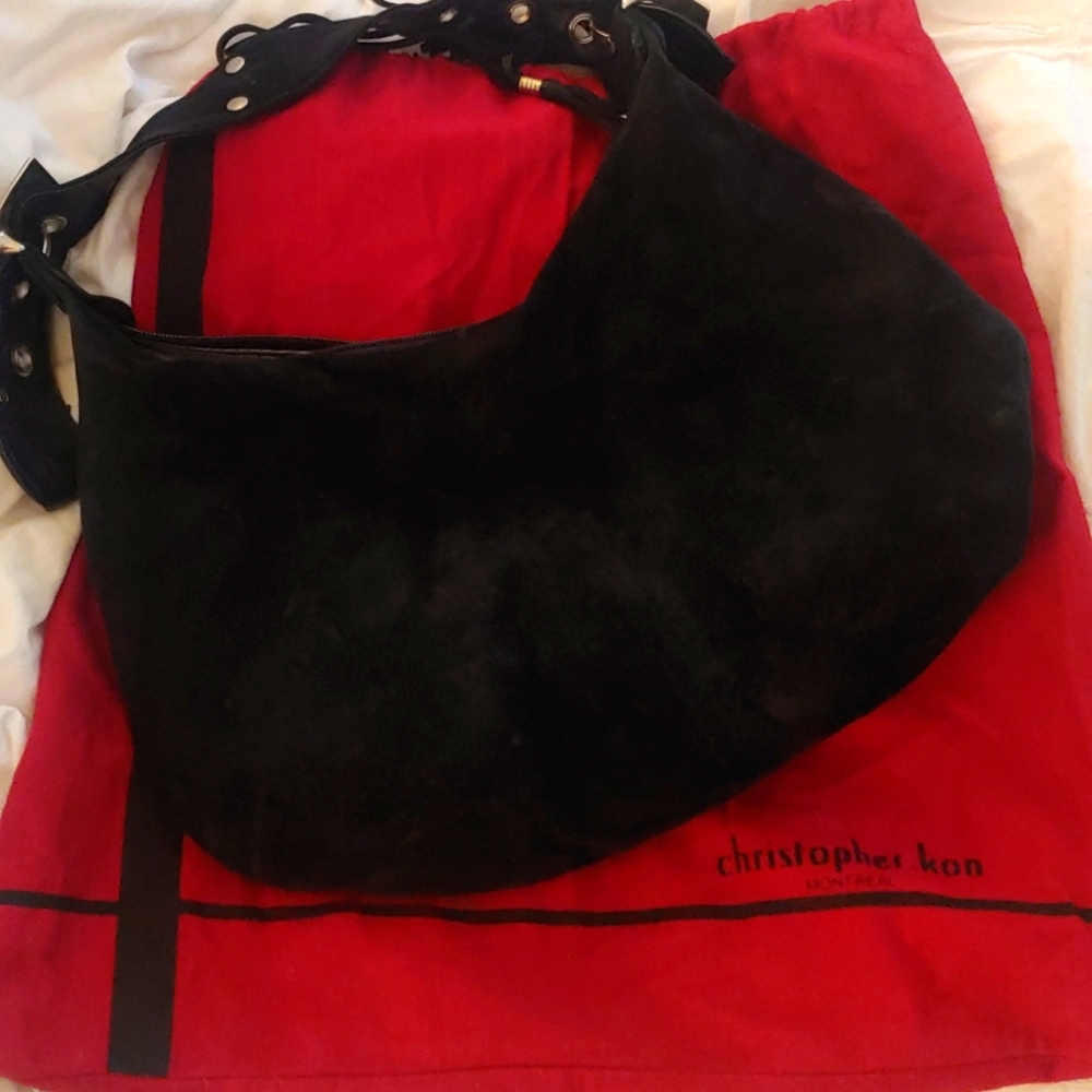 Black Suede Hobo Handbag Christopher Kon